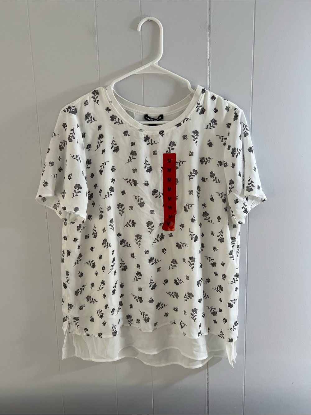 Hilary Radley White Short-Sleeve Tee with Black Floral Print #224